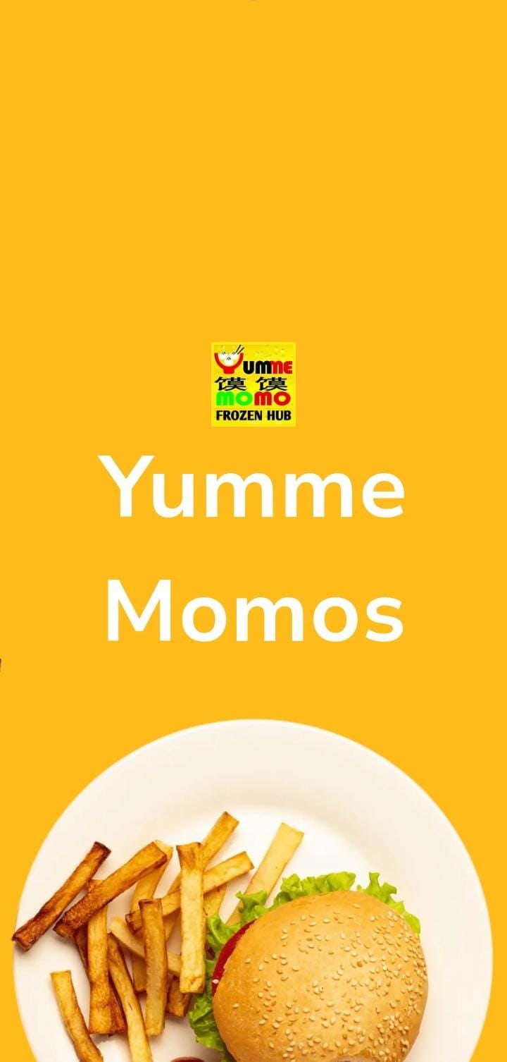 The Yumme Momos app on a phone, showing the welcome screen
